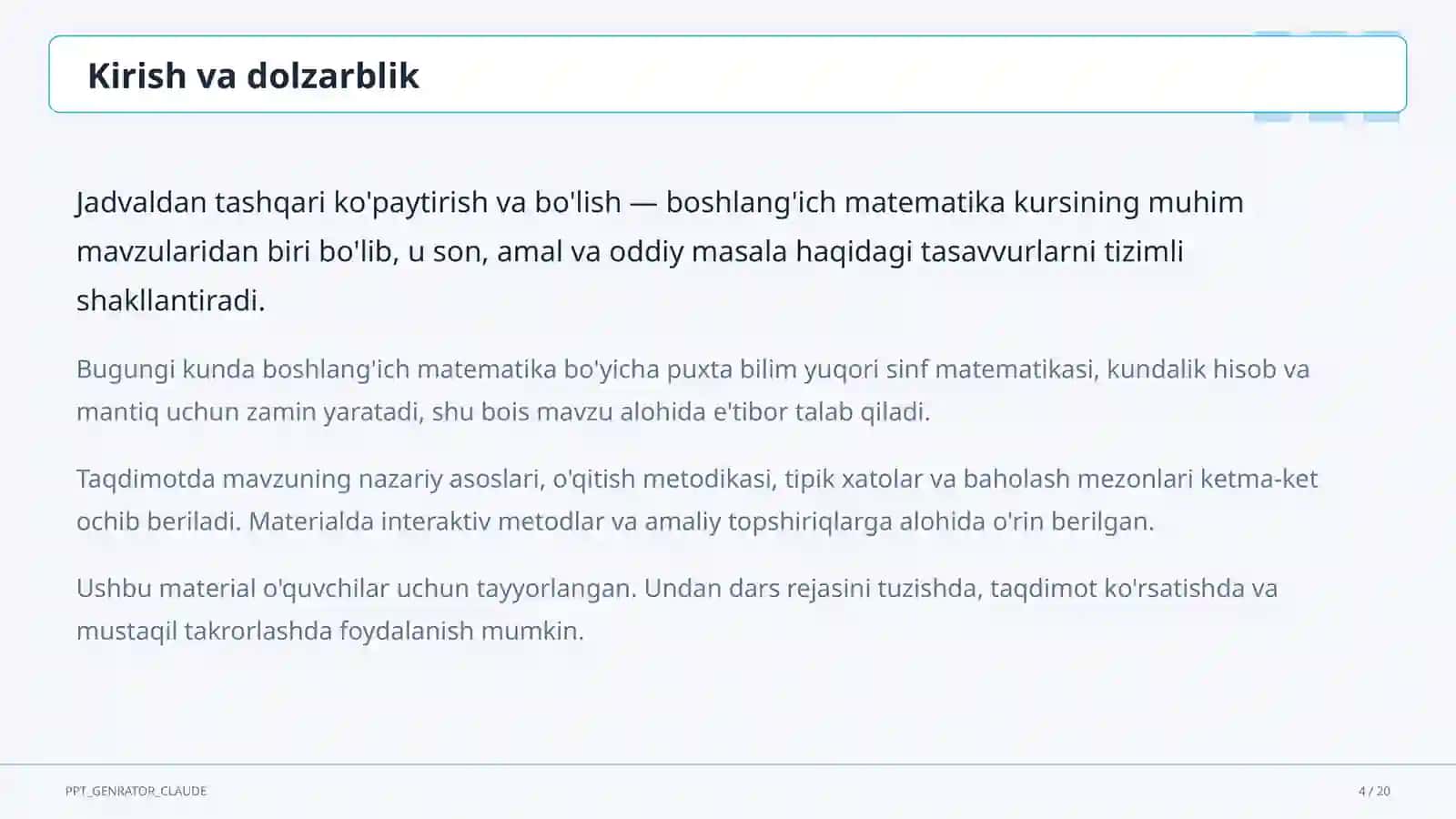 Tashqari ko'paytirish va bo'lish (3-sinf) 4