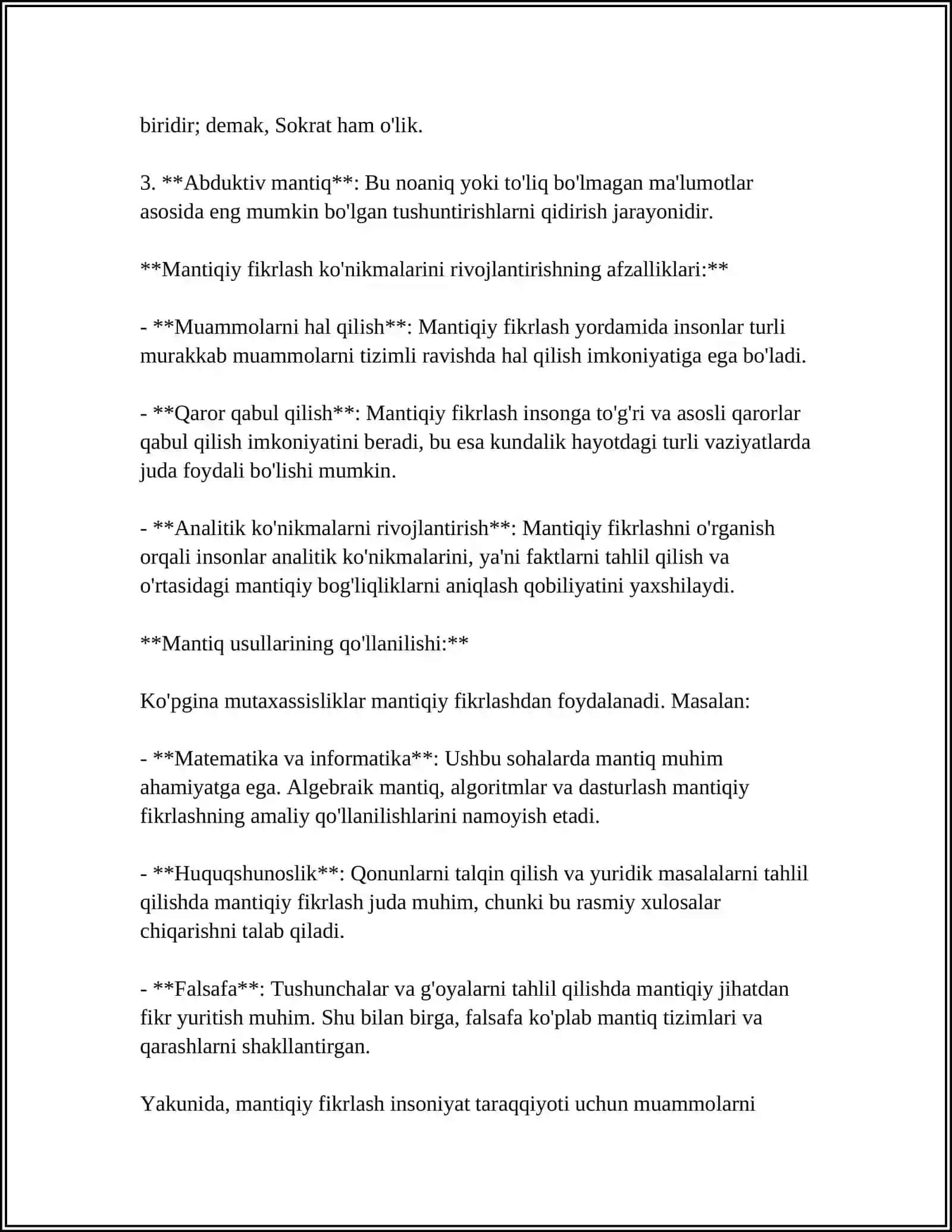MANTIQIY FIKRLASHGA OID MASALALAR USTIDA ISHLASH 4
