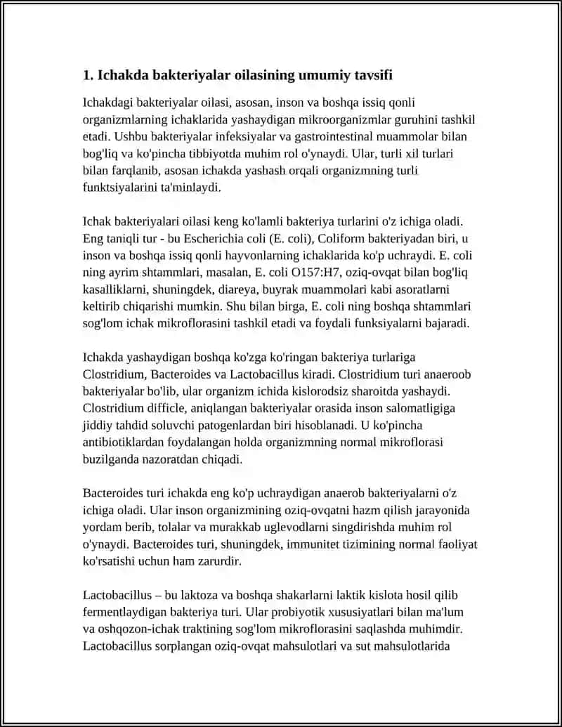 ICHAKDA BAKTERIYALAR OILASIGA KIRUVCHI QOʻZGʻATUVCHILAR TOʻGʻRISIDA TUSHUNCHA VA ULAR KELTIRIB CHIQARADIGAN KASALLIKLAR 4