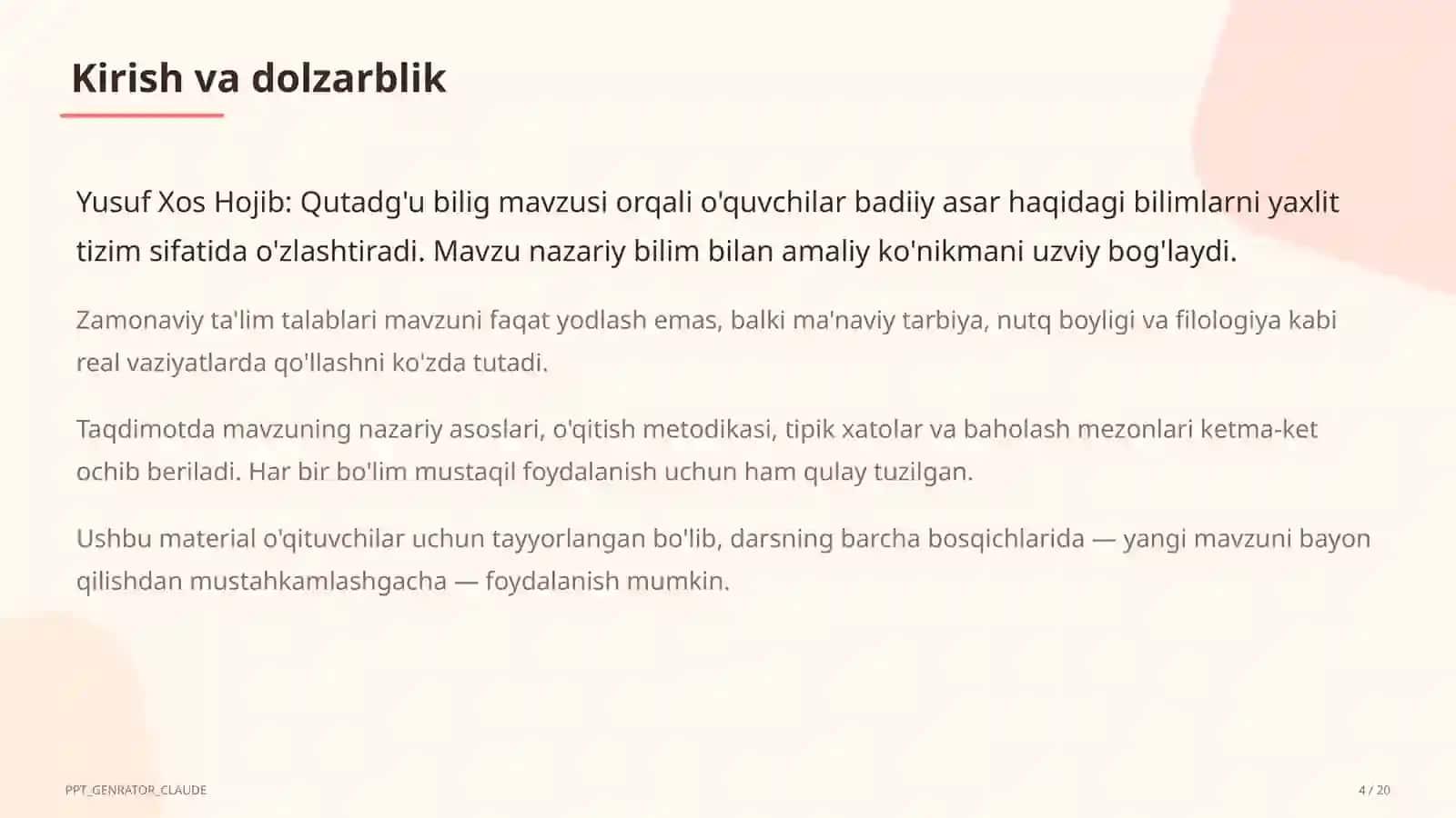 Yusuf Xos Hojib: Qutadg'u bilig (6-sinf) 4