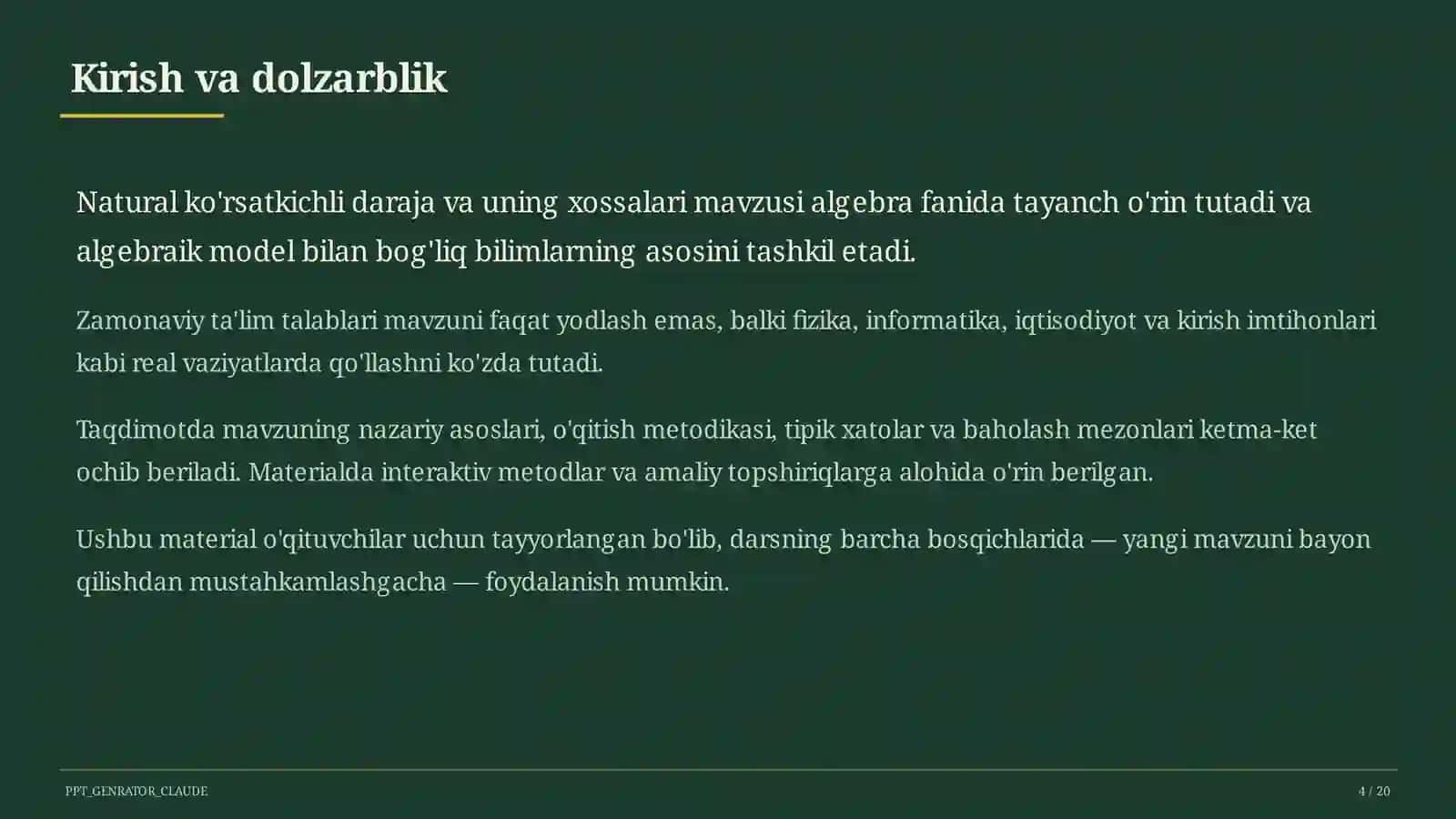 Natural ko'rsatkichli daraja va uning xossalari (7-sinf) 4