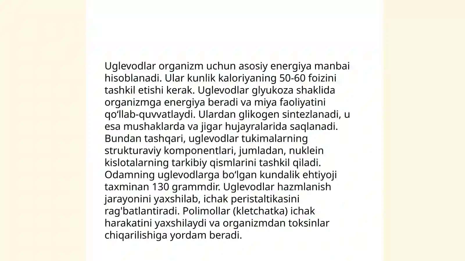 Asosiy ozuqaviy moddalar. Mineral moddalar va vitaminlarning biologik roli va asosiy mabalari 4