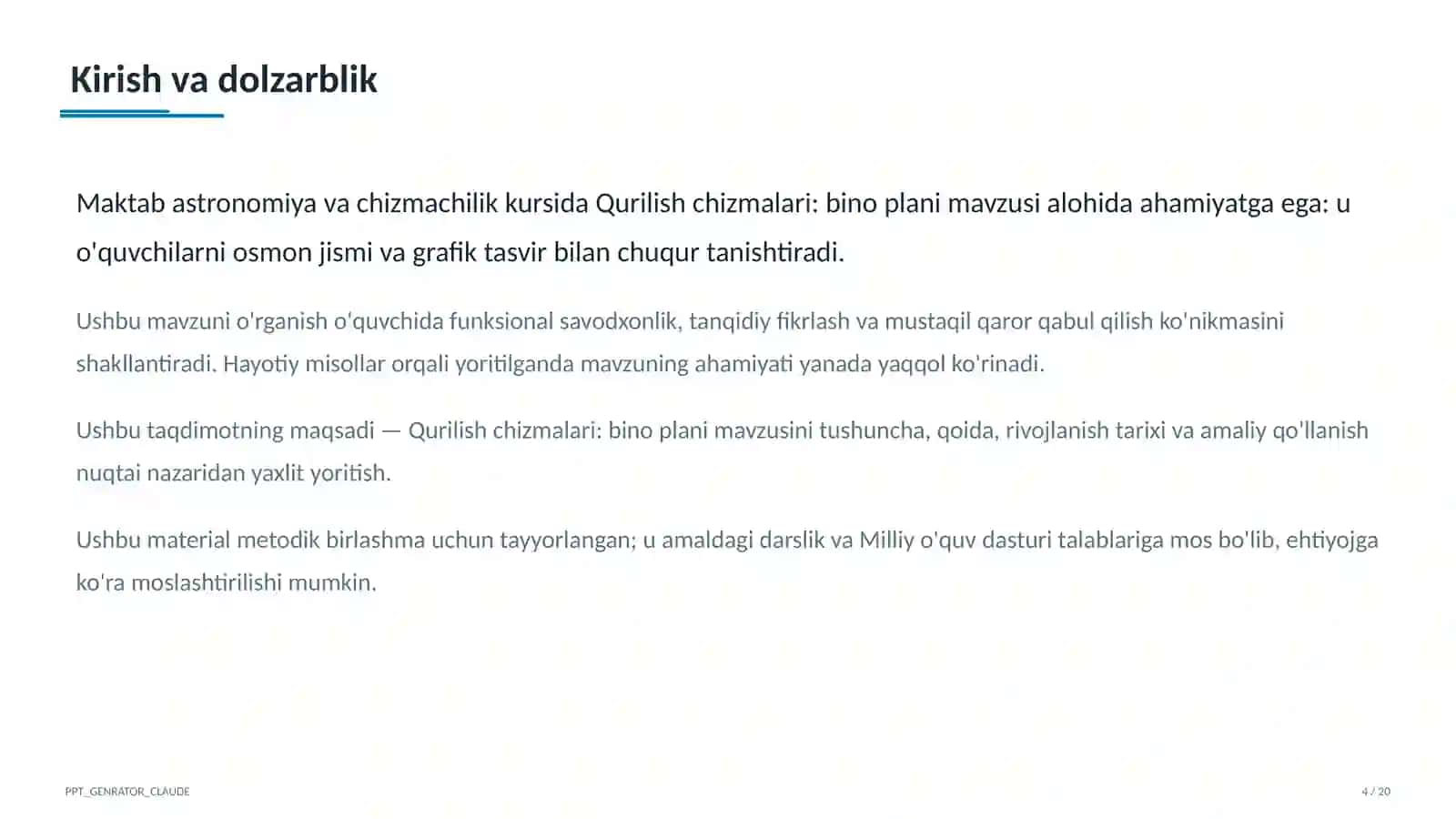 Qurilish chizmalari: bino plani (9-sinf) 4