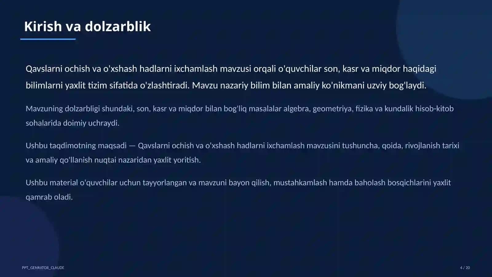 Qavslarni ochish va o'xshash hadlarni ixchamlash (6-sinf) 4