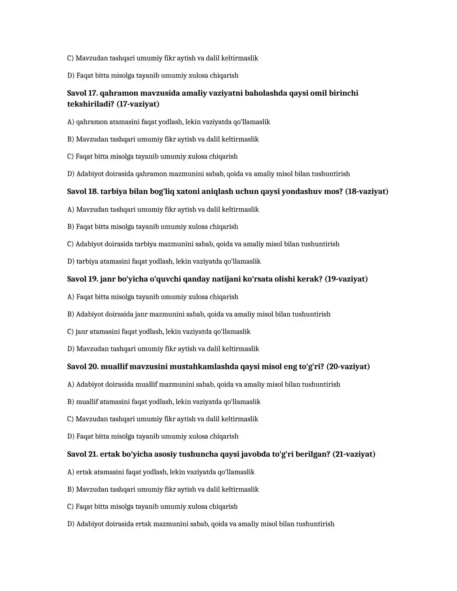 Bolalar adabiyoti — 100 test javoblari bilan 4