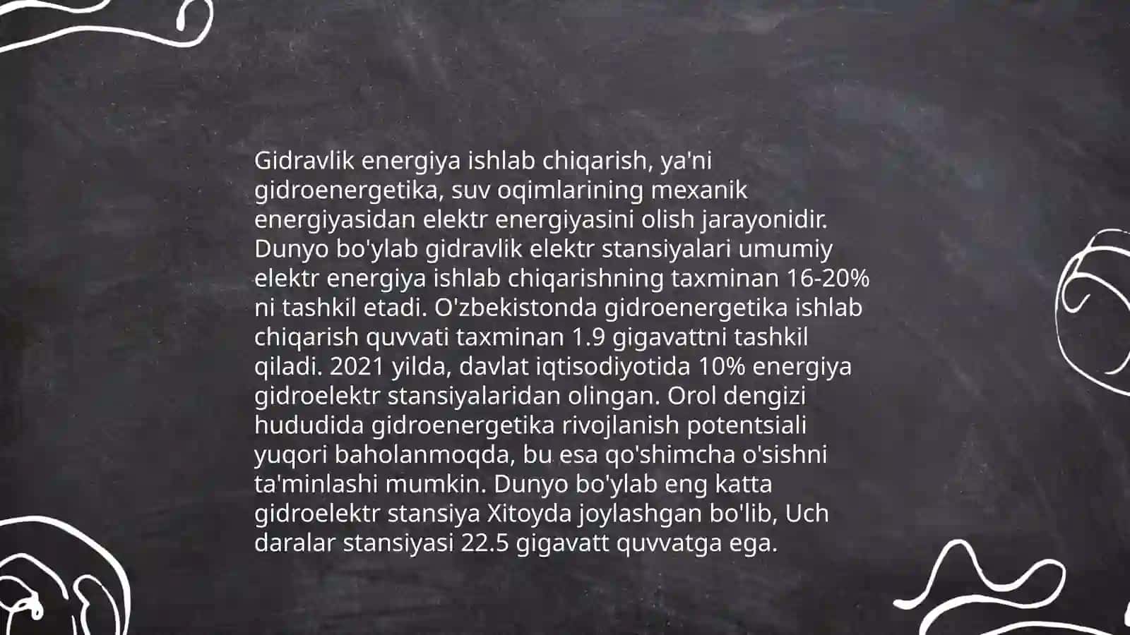 Dengiz suvining koʼtarilishi va pasayishidan hosil boladigan energiya zaxiralari va boshqa energiya zaxiralari 4