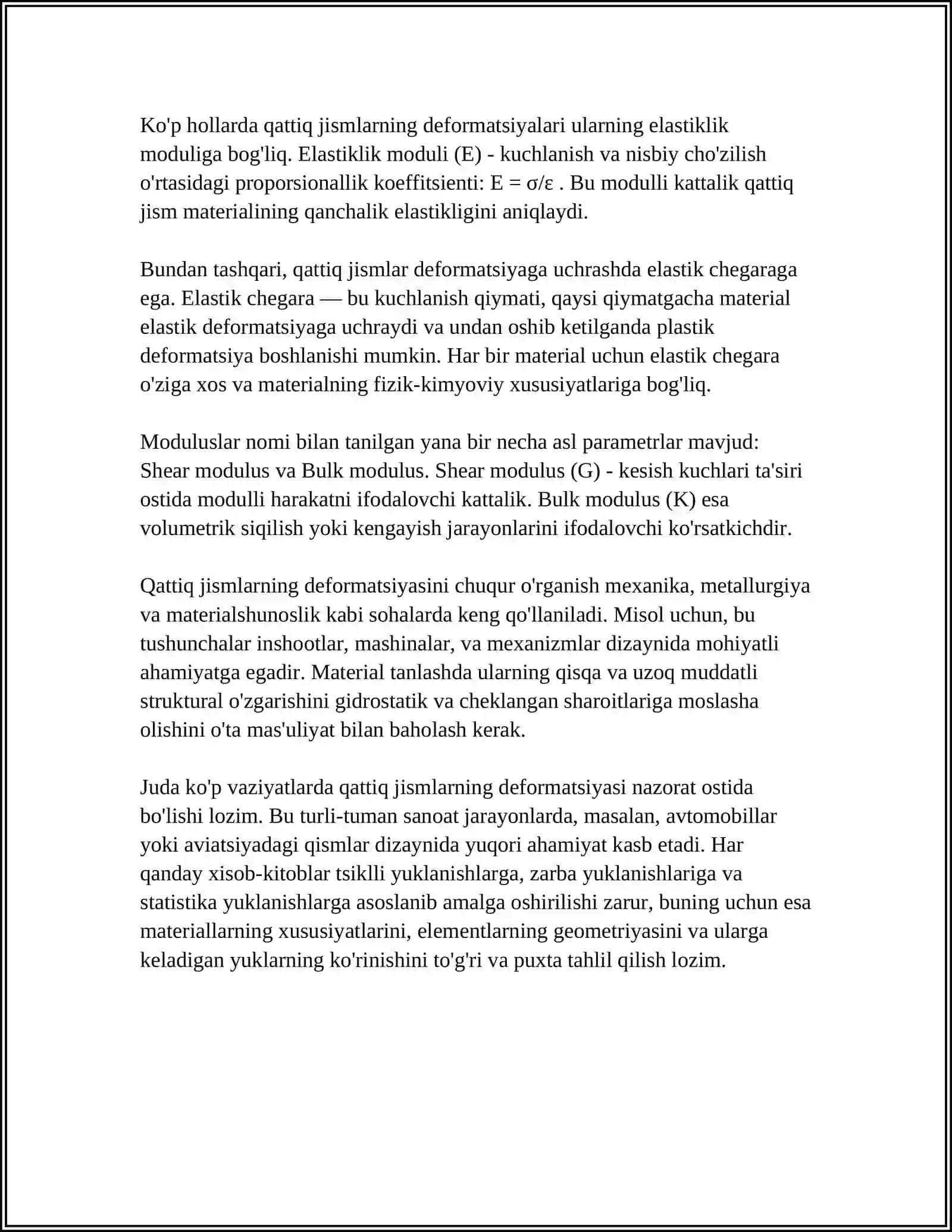 KIRISH. QATTIQ JISMLAR VA BIOLOGIK TO’QIMALARNING MEXANIK XOSSALARI 4