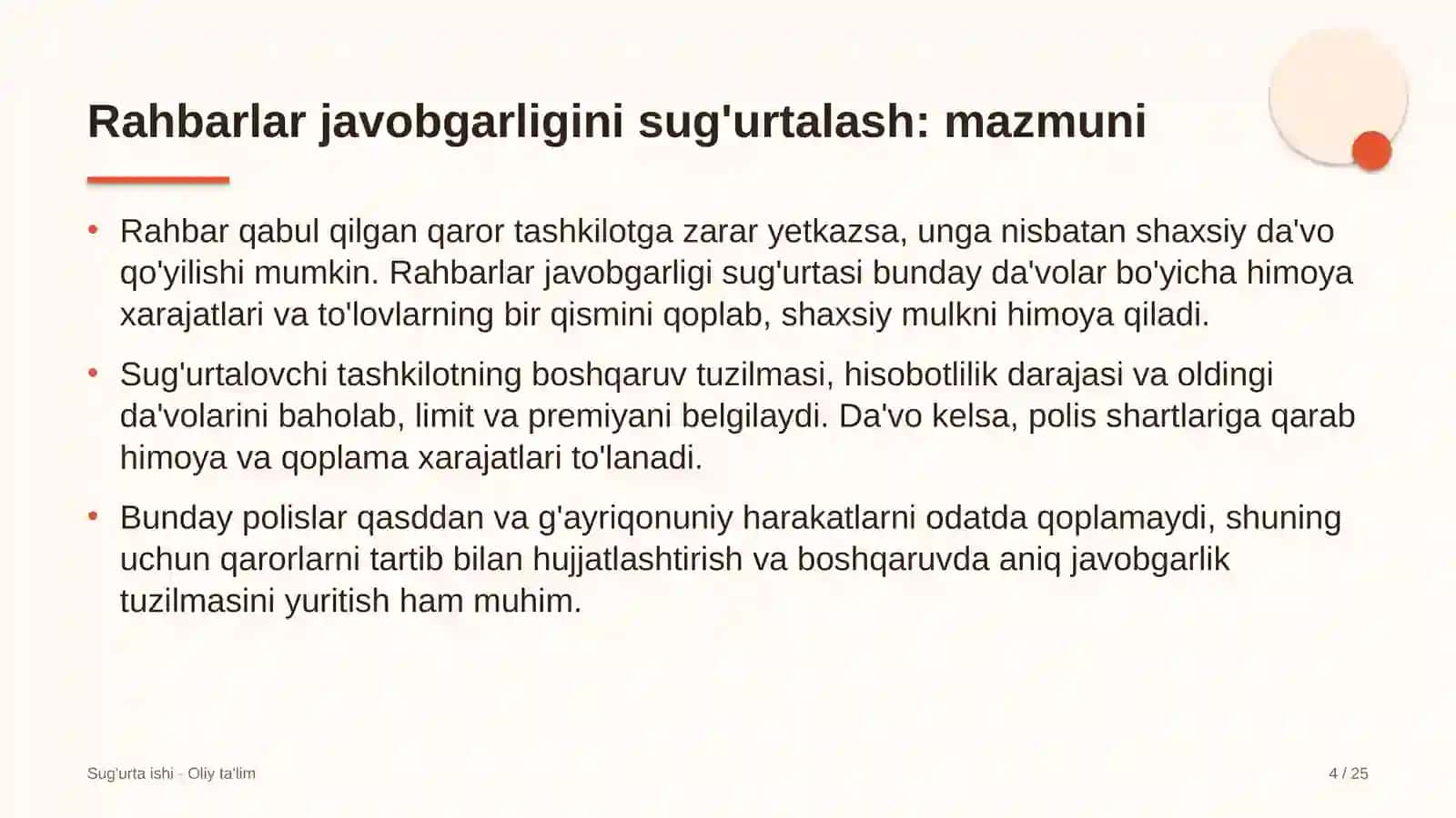 Rahbarlar javobgarligini sug'urtalash: mohiyati 4
