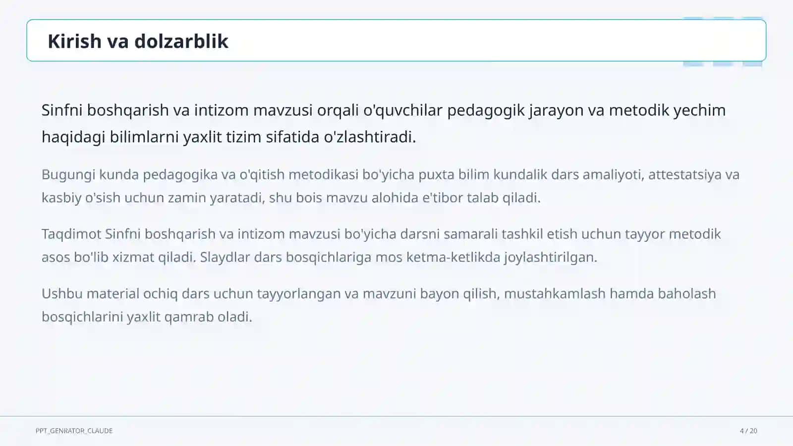 Sinfni boshqarish va intizom 4