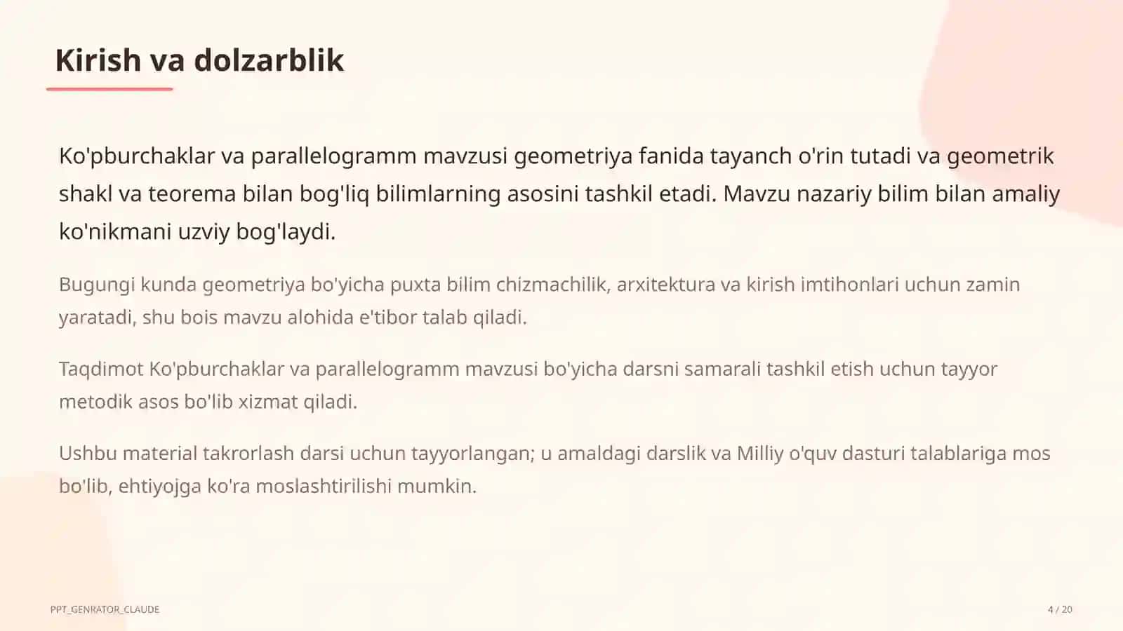 Ko'pburchaklar va parallelogramm (8-sinf) 4