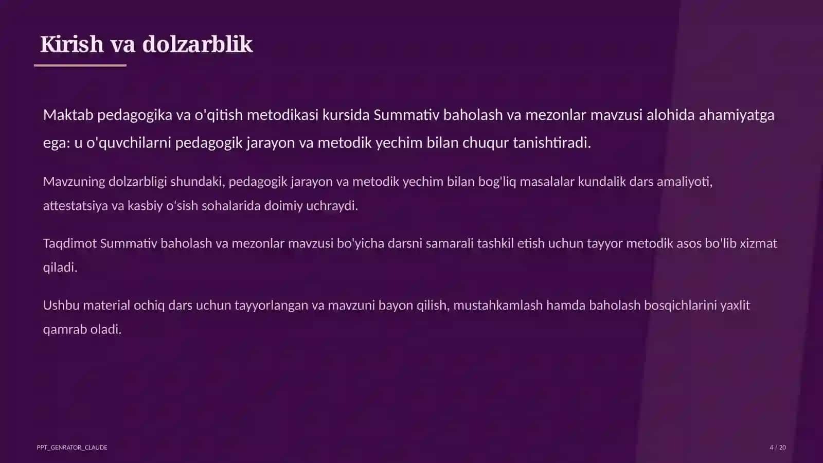 Summativ baholash va mezonlar 4