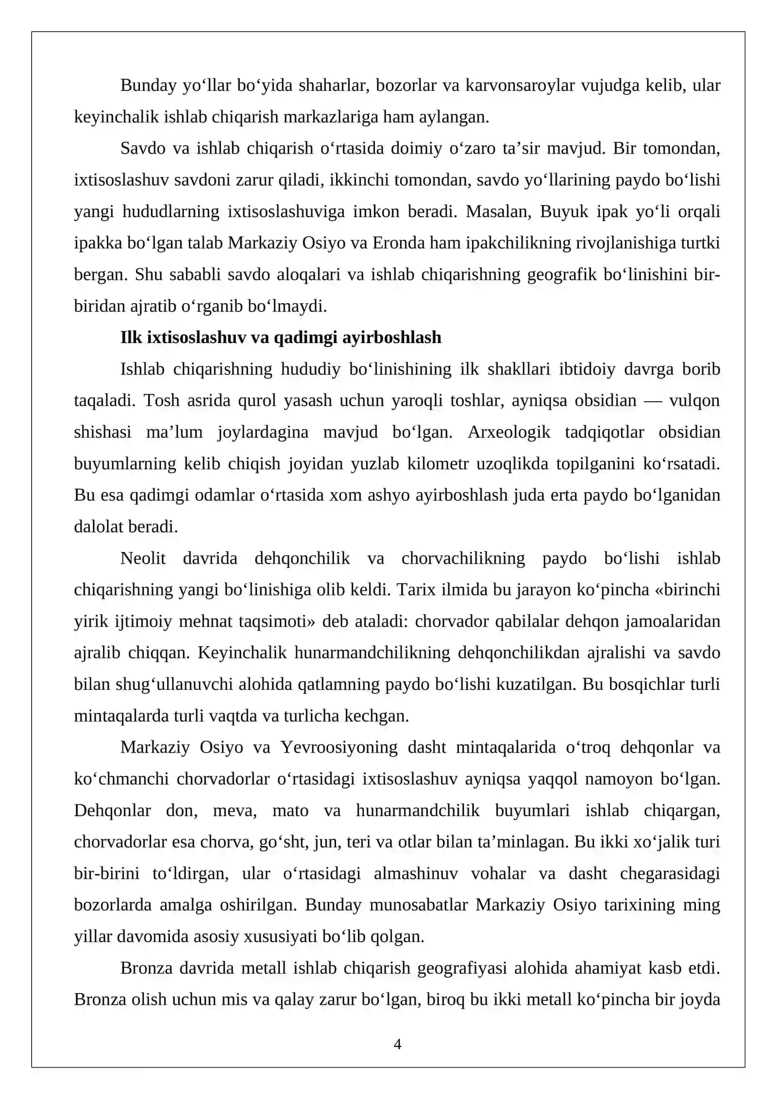 Savdo aloqalari va ishlab chiqarishning geografik bo‘linishi 4