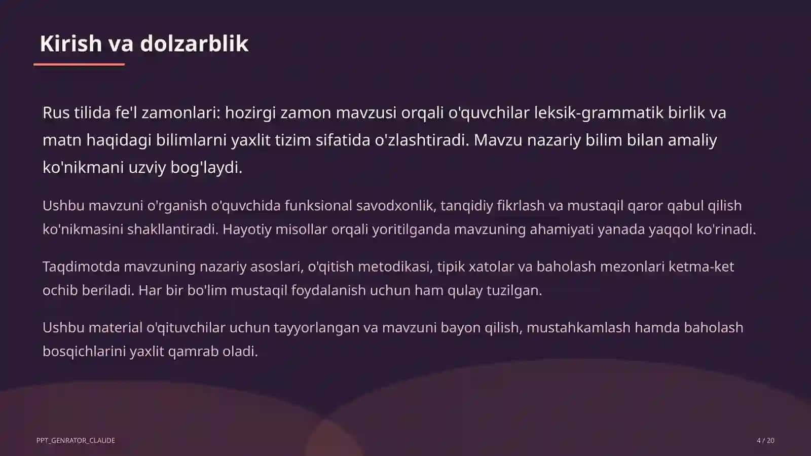 Rus tilida fe'l zamonlari: hozirgi zamon (4-sinf) 4