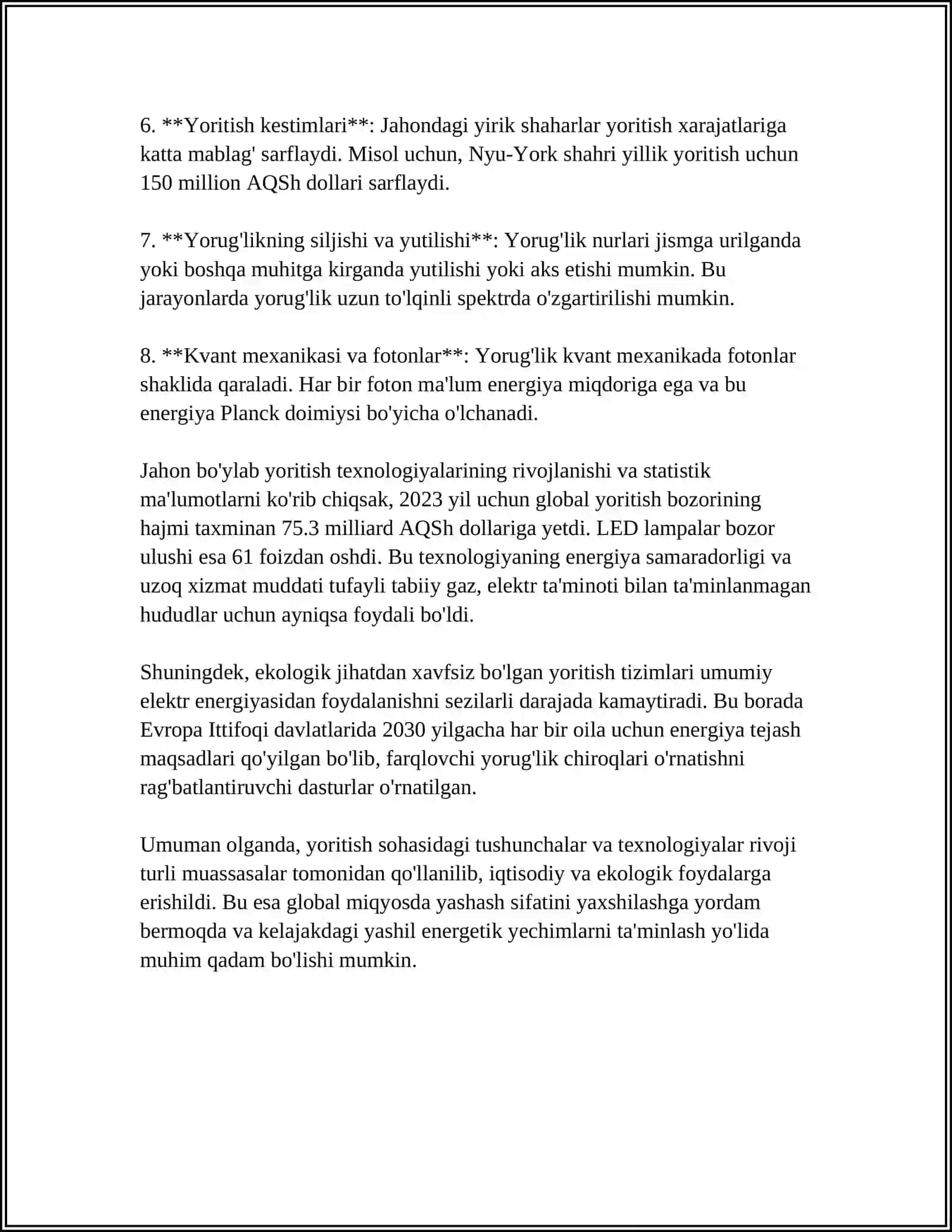 SEXLARNI YORITISH. YORUG'LIKKA QO'YILADIGAN TALABLAR 4