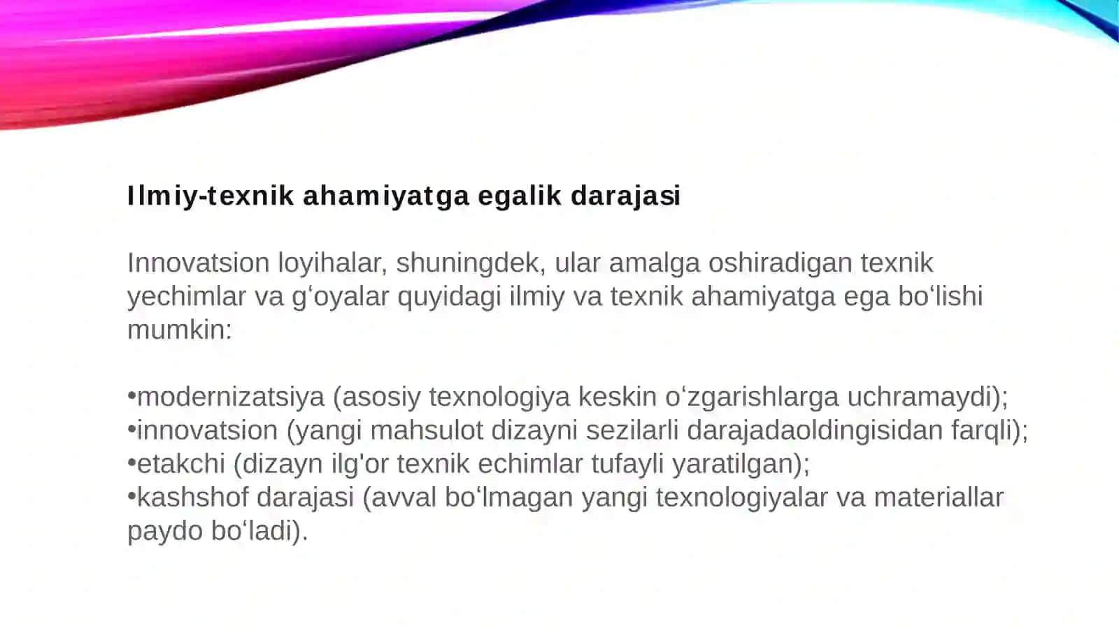 INNOVATSION LOYIHANI REJALASHTIRISH ASOSLARI VA BOSHQARISH ASOSLARI 4