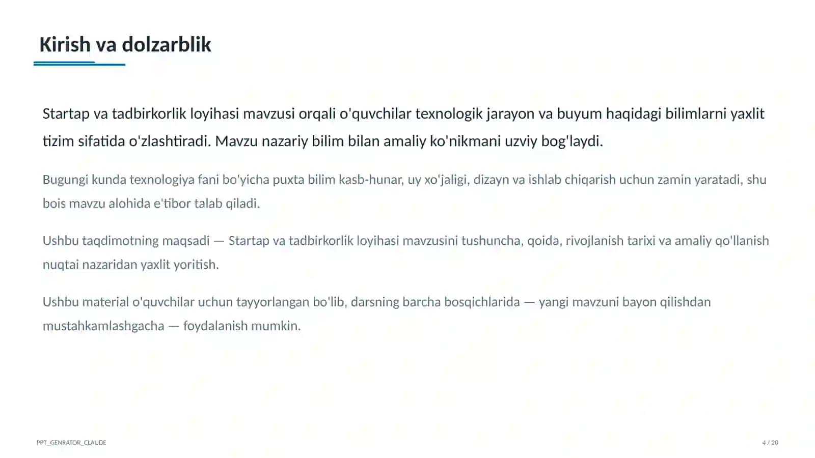 Startap va tadbirkorlik loyihasi (11-sinf) 4