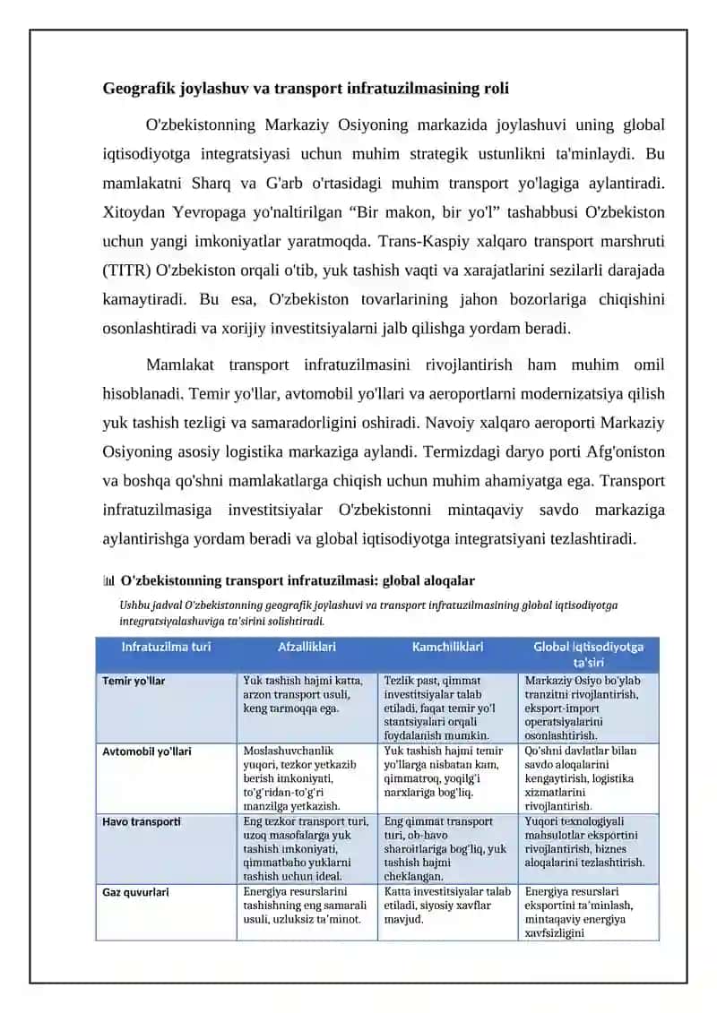 O'zbekistonning jahon iqtisodiyoti glaballashuvida tutgan o'rni 4