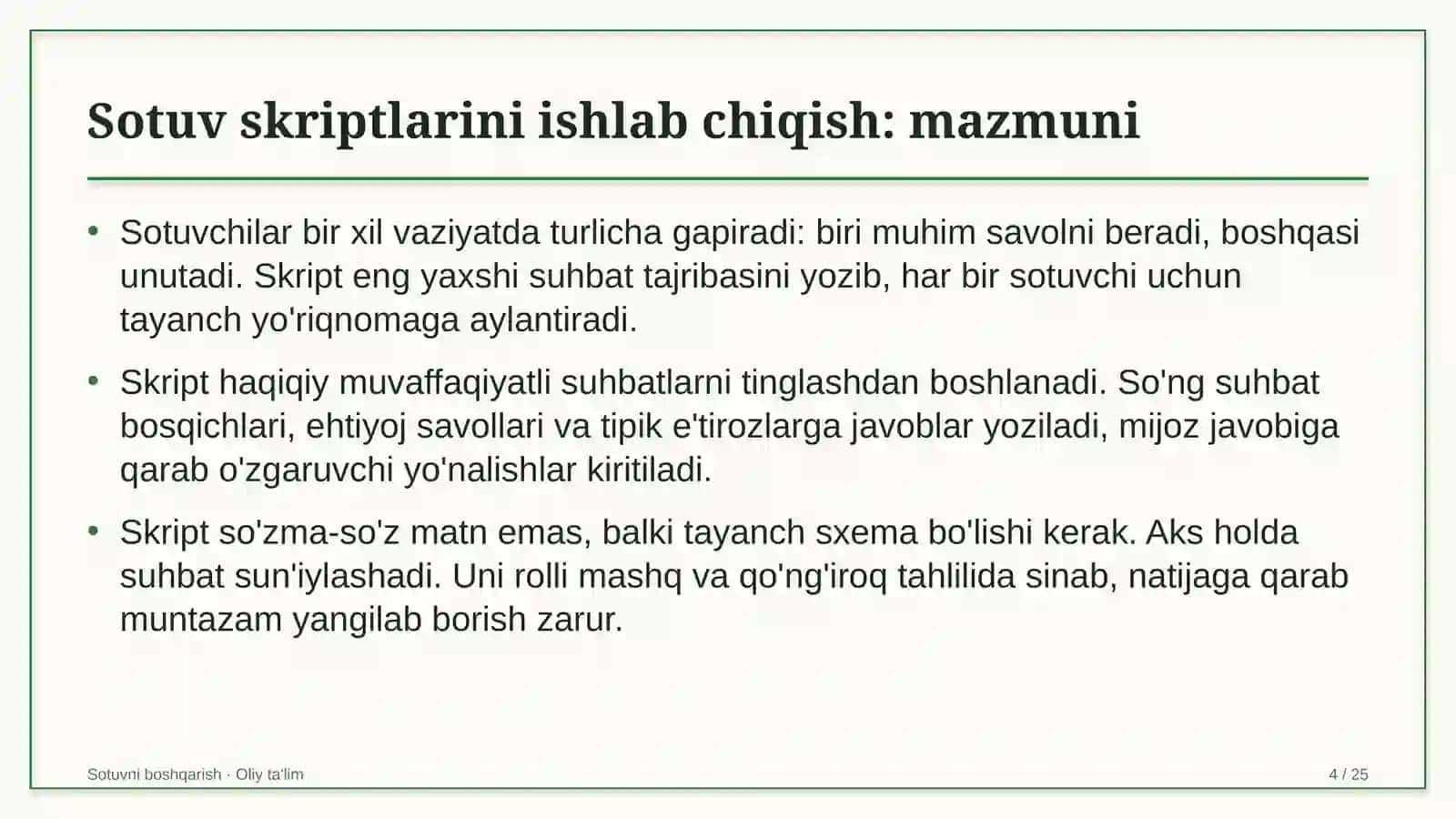 Tibbiy sug'urta tizimida sotuv skriptlarini ishlab chiqish 4