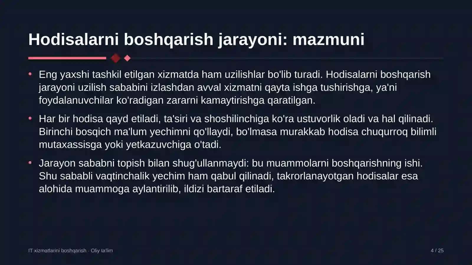 taksi xizmatida hodisalarni boshqarish jarayonini joriy etish 2173 4