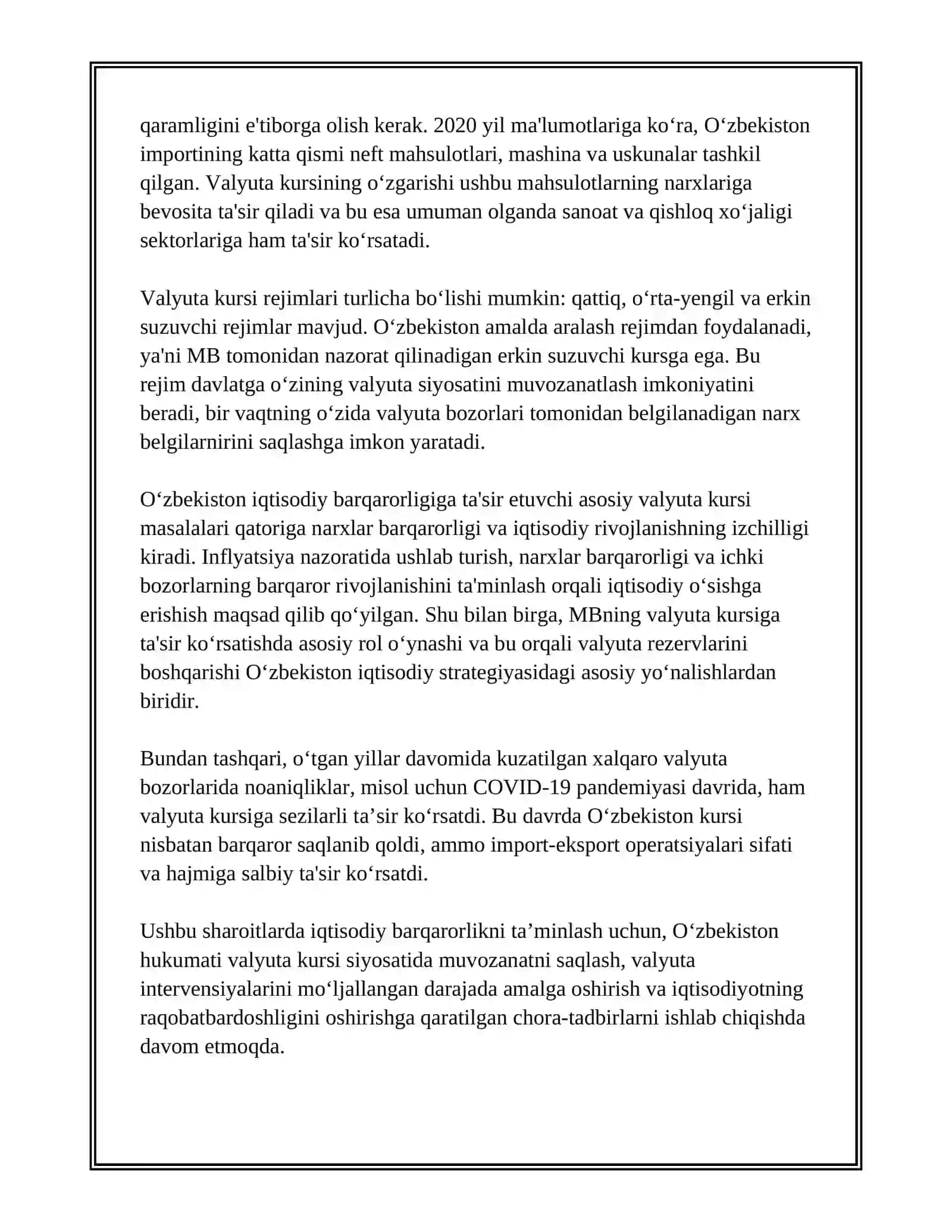 VALYUTA KURSINING IQTISODIY BARQARORLIKKA TASIRI: OʻZBEKISTON TAJRIBASI 4