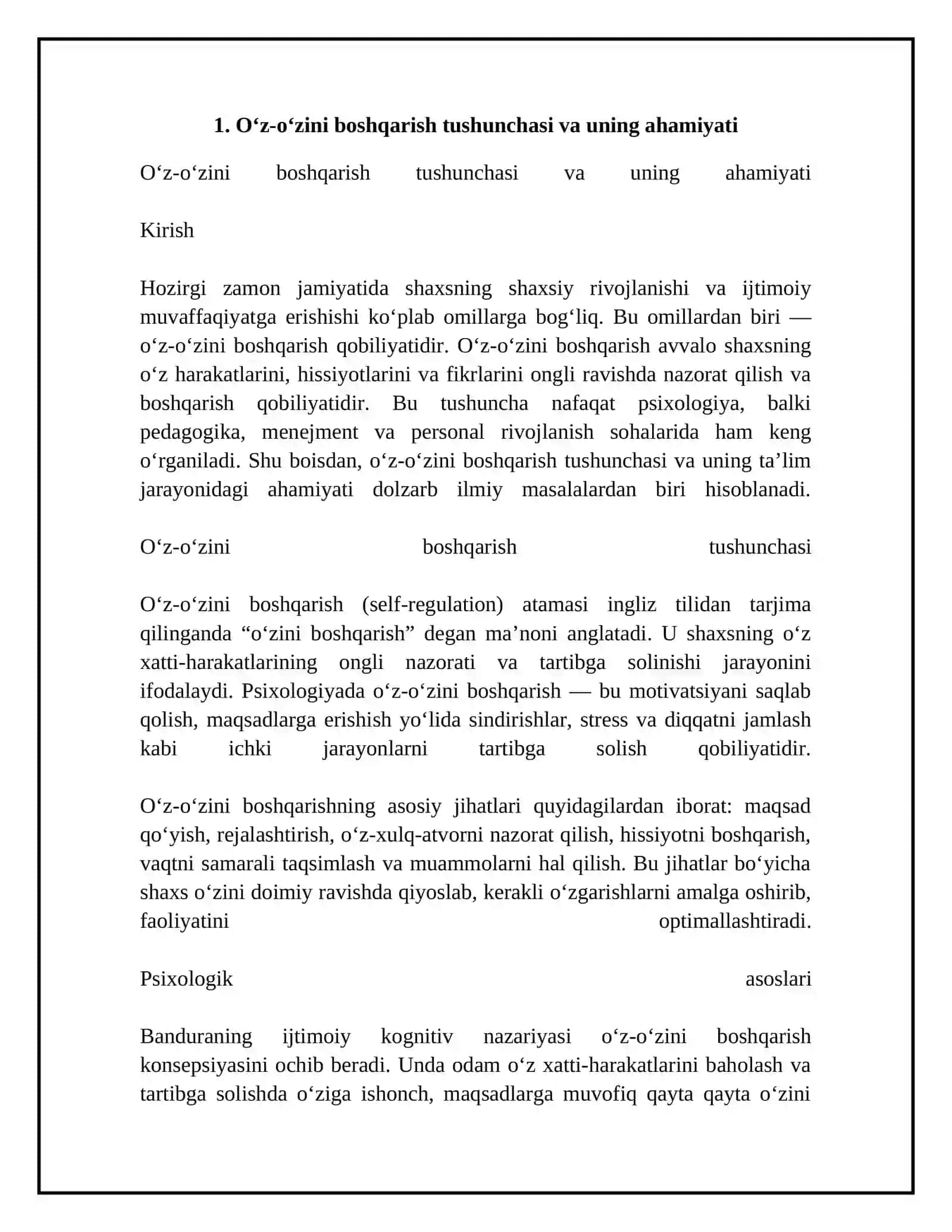 Oʻz-oʻzini boshqarish va samaradorlik uchun javobgarlik.Taʼlim olish jarayonini saʼmarali tashkil etish 4