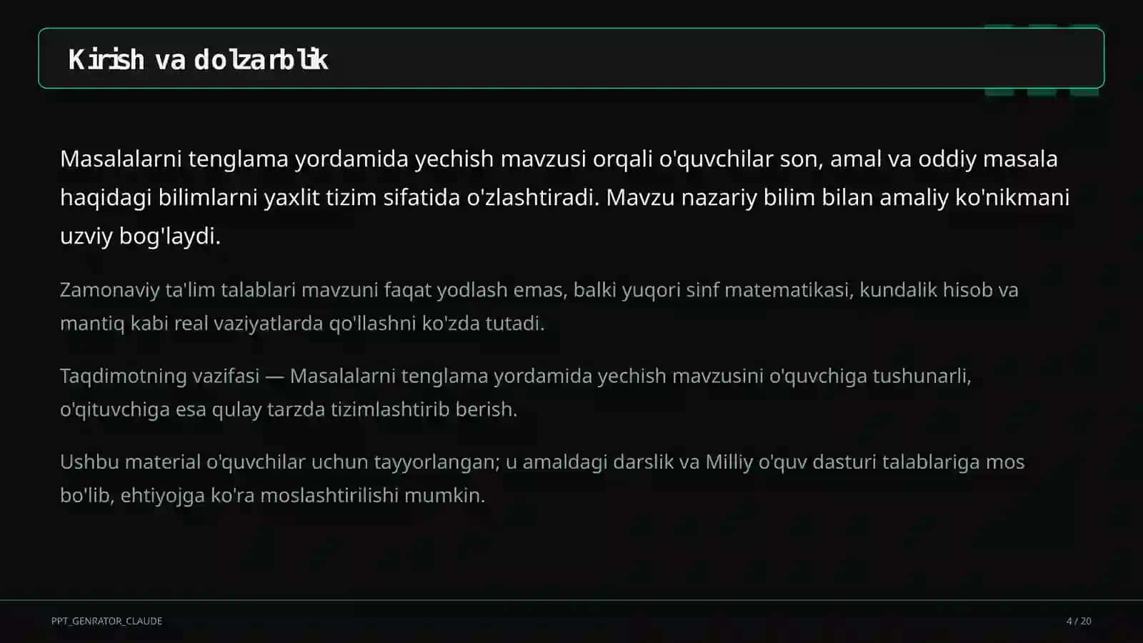 Masalalarni tenglama yordamida yechish (3-sinf) 4