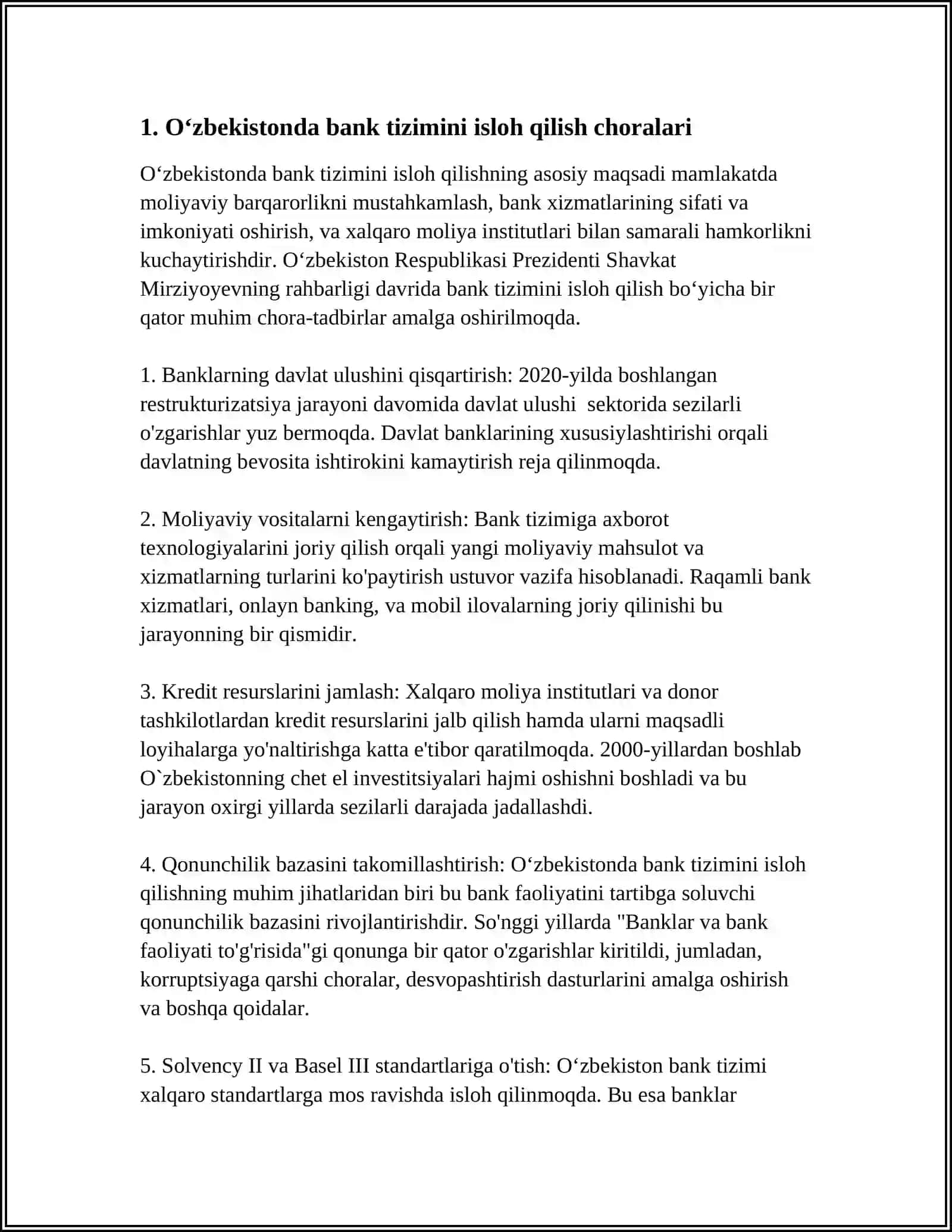OʻZBEKISTONDA PUL- KREDIT TIZIMI SOHASIDAGI ISLOHOTLAR REFERAT 4
