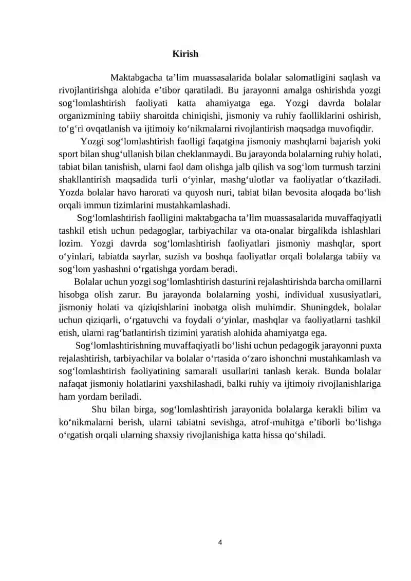 Yozgi sog’lomlashtirish ta’lim-tarbiya jarayonini rejalashtirish va chiniqtirish ishlarini tashkil etish 4