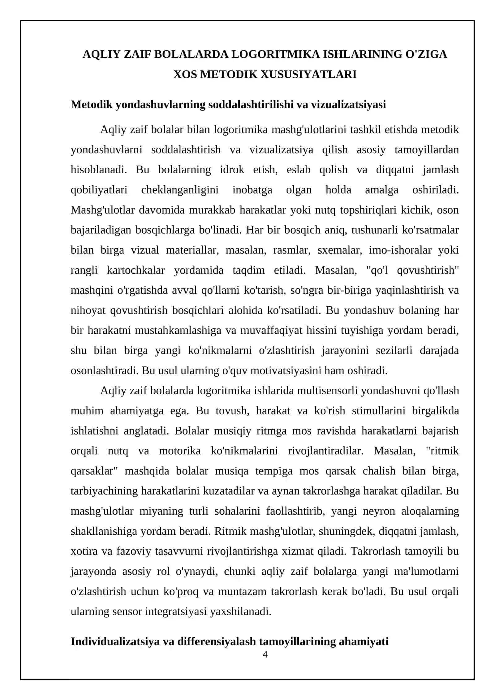 Aqliy zaif bolalar bilan olib boriladigon logoritmika ishlarining o'ziga xos xususiyatlari 4