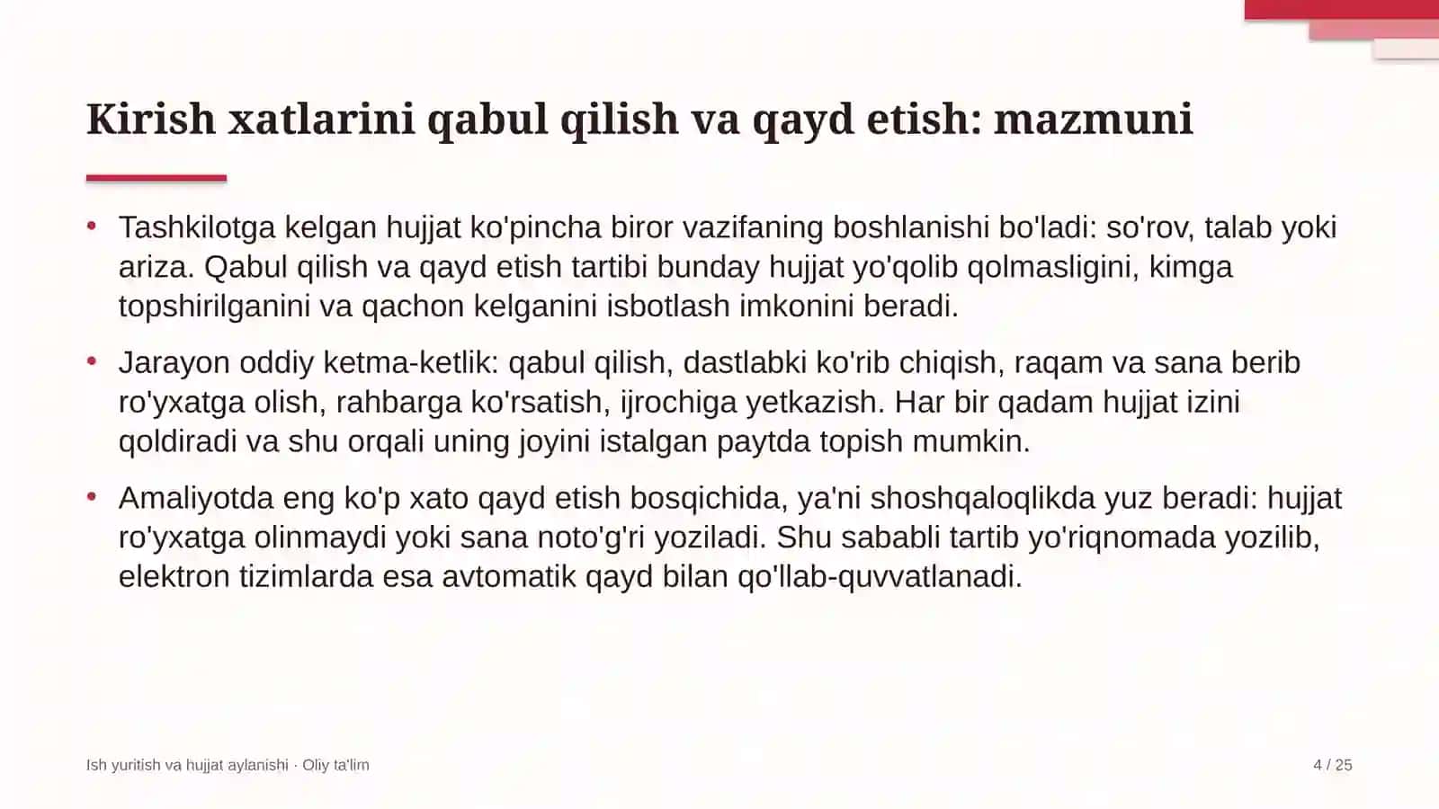 uy joy mulkdorlari shirkatlarida kirish xatlarini qabul qilish va qayd etish 8237 4