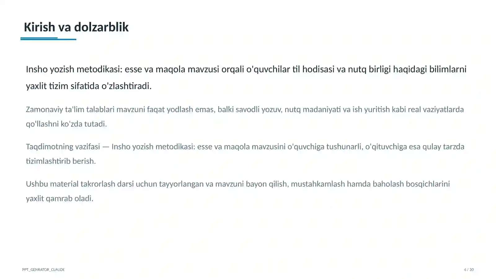 Insho yozish metodikasi: esse va maqola (11-sinf) 4
