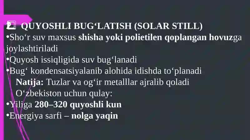 O'zberiston sharoitida sho'r suvlar ni chuchuklashtirish g'oyasi 4