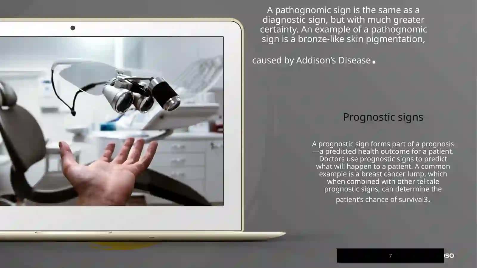 describing the difference between sign and symptom. Provide different examples in different situations 4