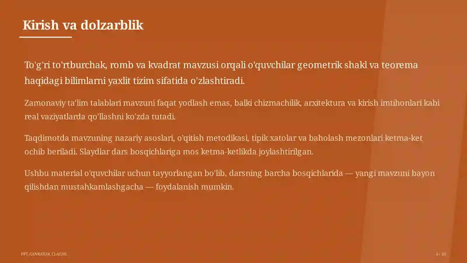 To'g'ri to'rtburchak, romb va kvadrat 4