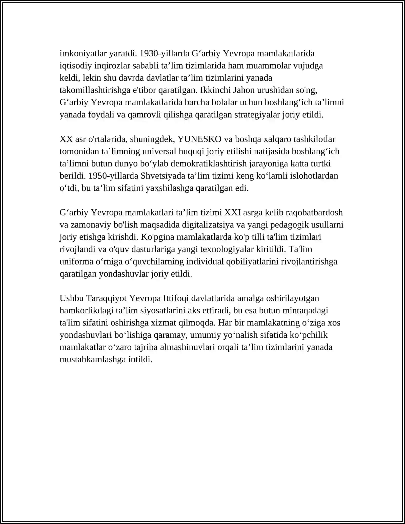 XOZIRGI VAQTA JAHON MAMLAKATLARI BOSHLANGICH TALIM TIZIMINI TARIXIVA PEDAGOGIKA FANI RIVOJI 4