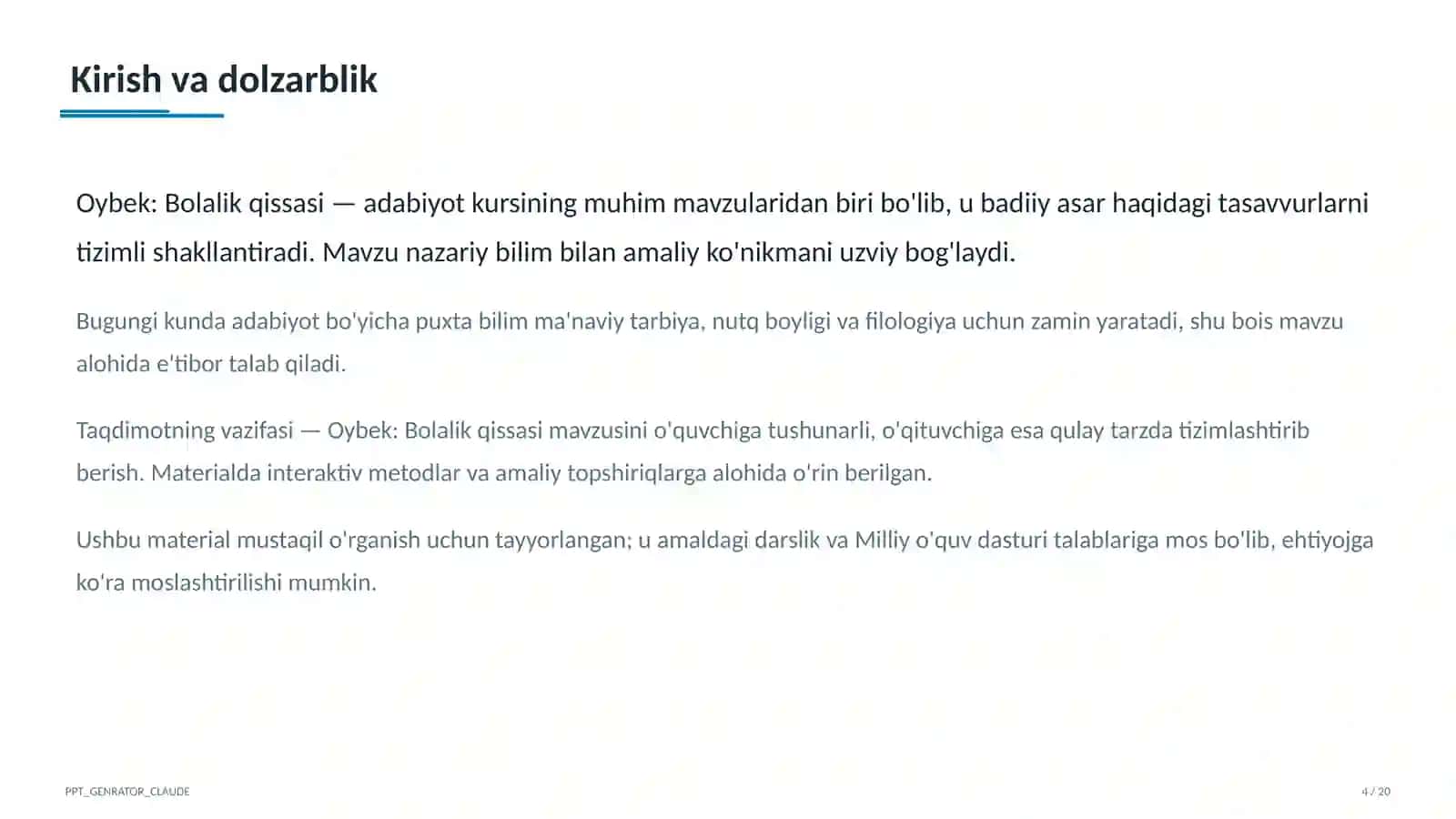 Oybek: Bolalik qissasi (6-sinf) 4