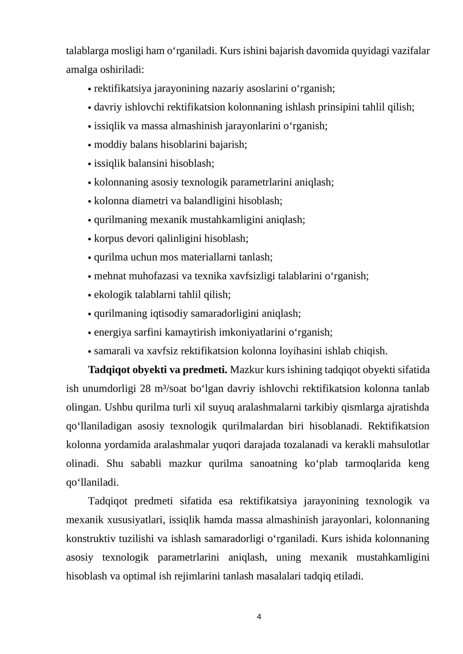 Davriy ishlovchi rektifikatsion kolonna loyihasi 4