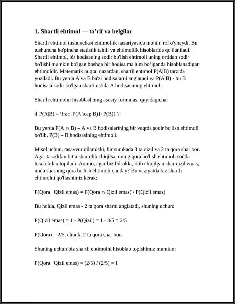 SHARTLI EHTIMOL,TO‘LA EHTIMOL VA BEYES FORMULALARI 4