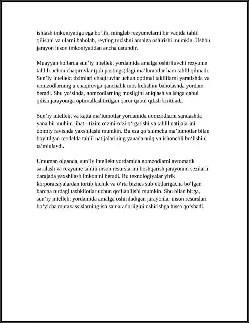 Sun'iy intellekt yordamida nomzodlarni avtomatik saralash va rezyume tahlili 4
