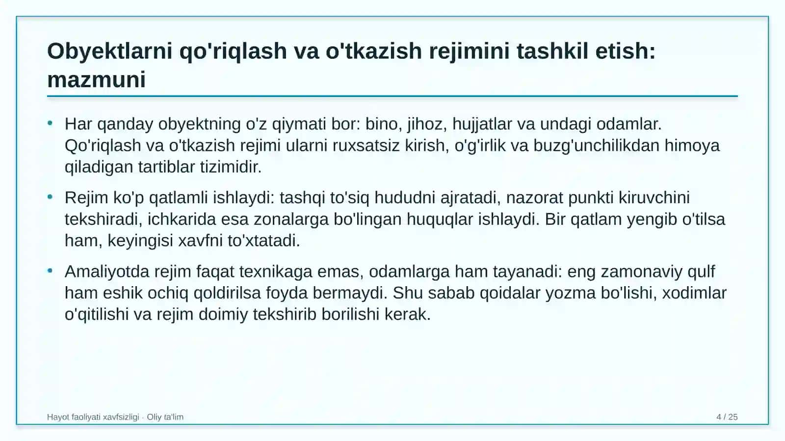 ta'lim texnologiyalari startaplarida obyektlarni qo'riqlash va o'tkazish rejimini tashkil etish 2909 4
