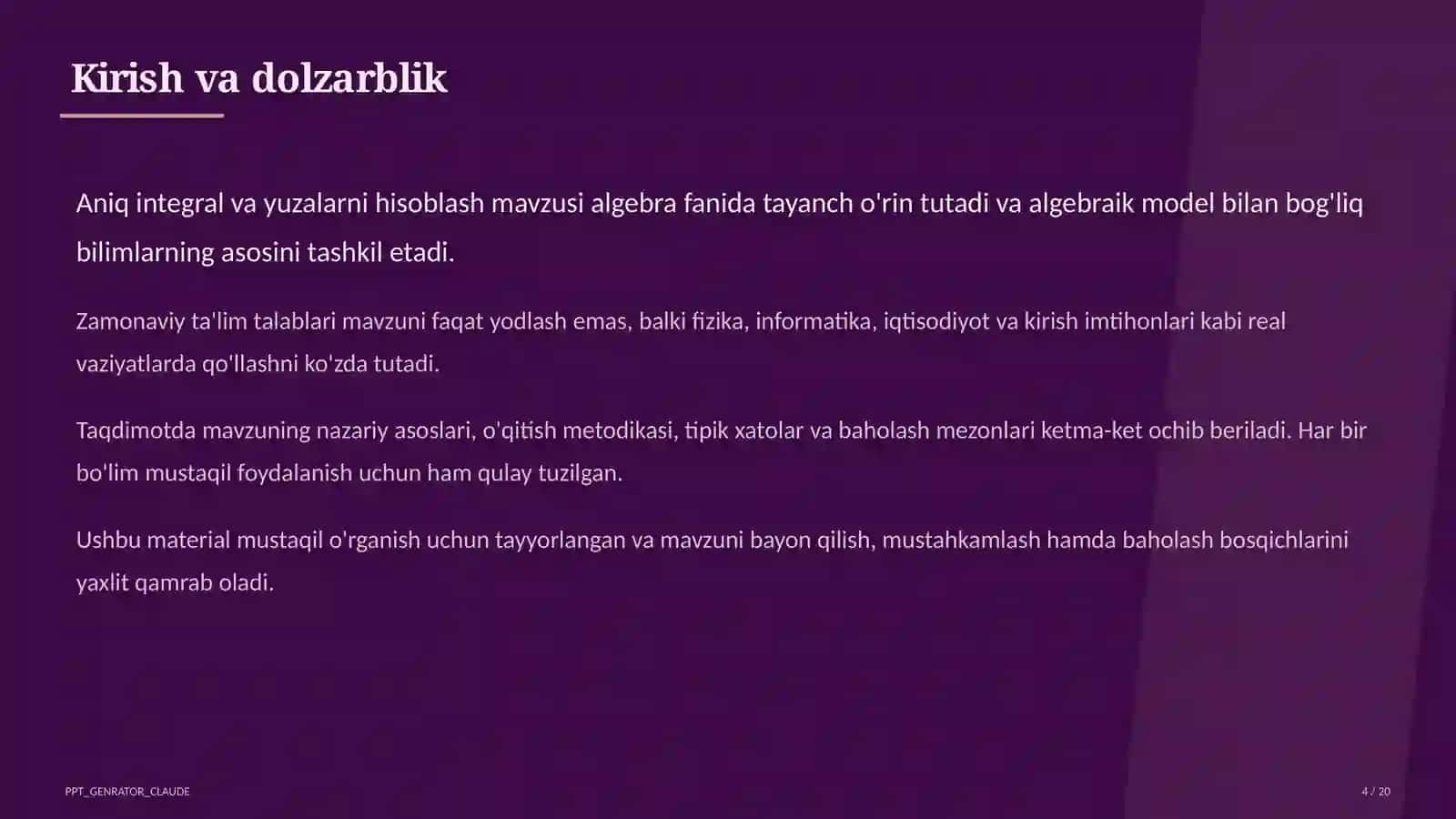 Aniq integral va yuzalarni hisoblash (11-sinf) 4