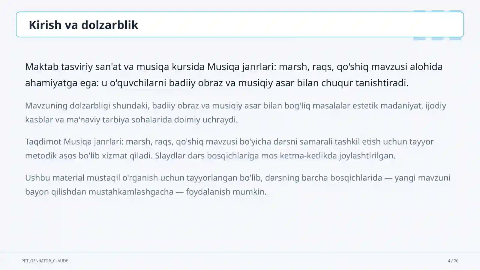 Musiqa janrlari: marsh, raqs, qo'shiq (4-sinf) 4