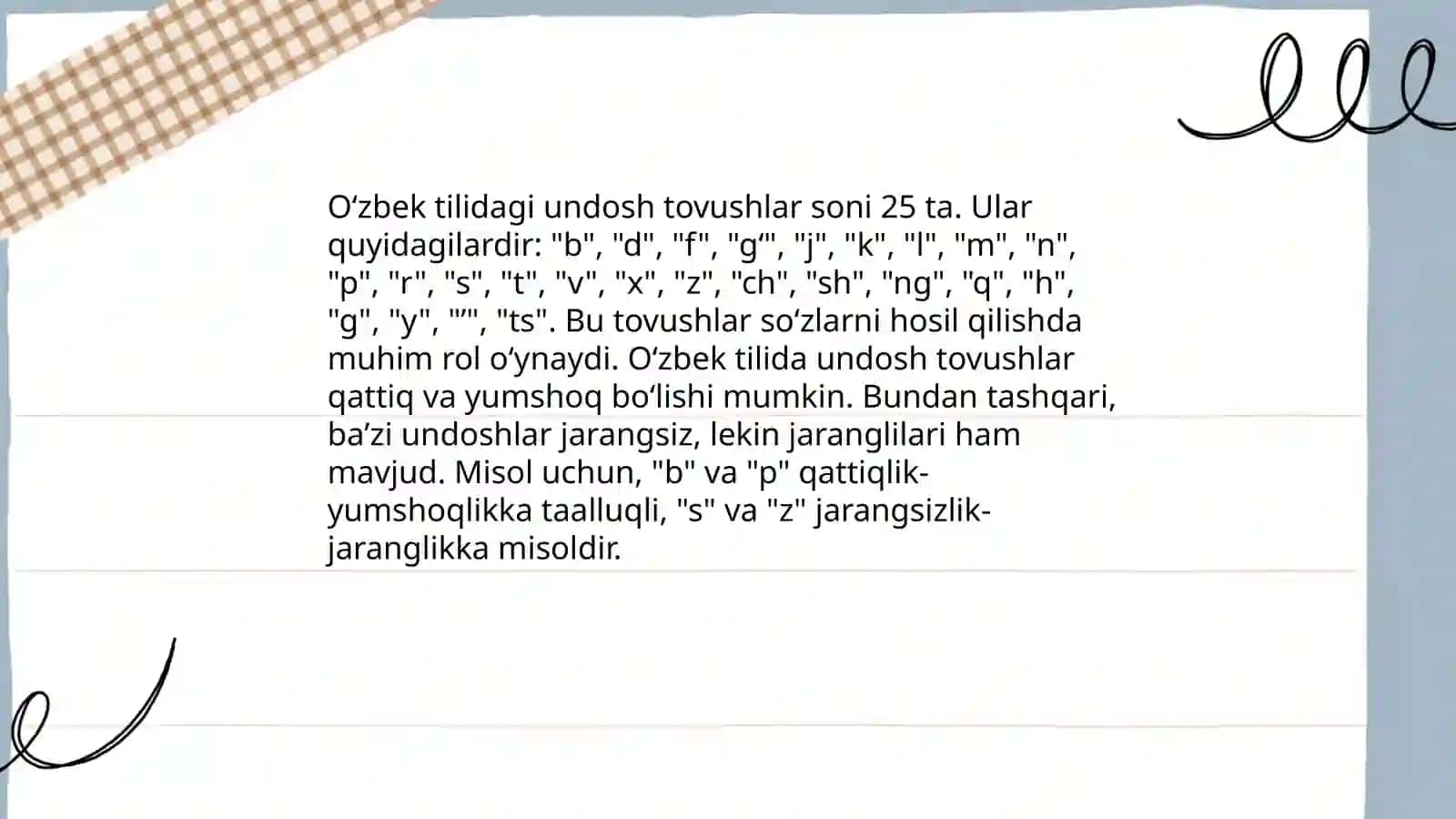 Hozirgi oʻzbek adabiy tilining tuzilish uzvlari(elementlari): tovushlar tizimi,leksikasi(yoki lugʻat tarkibi), grammatik qurilishi 4