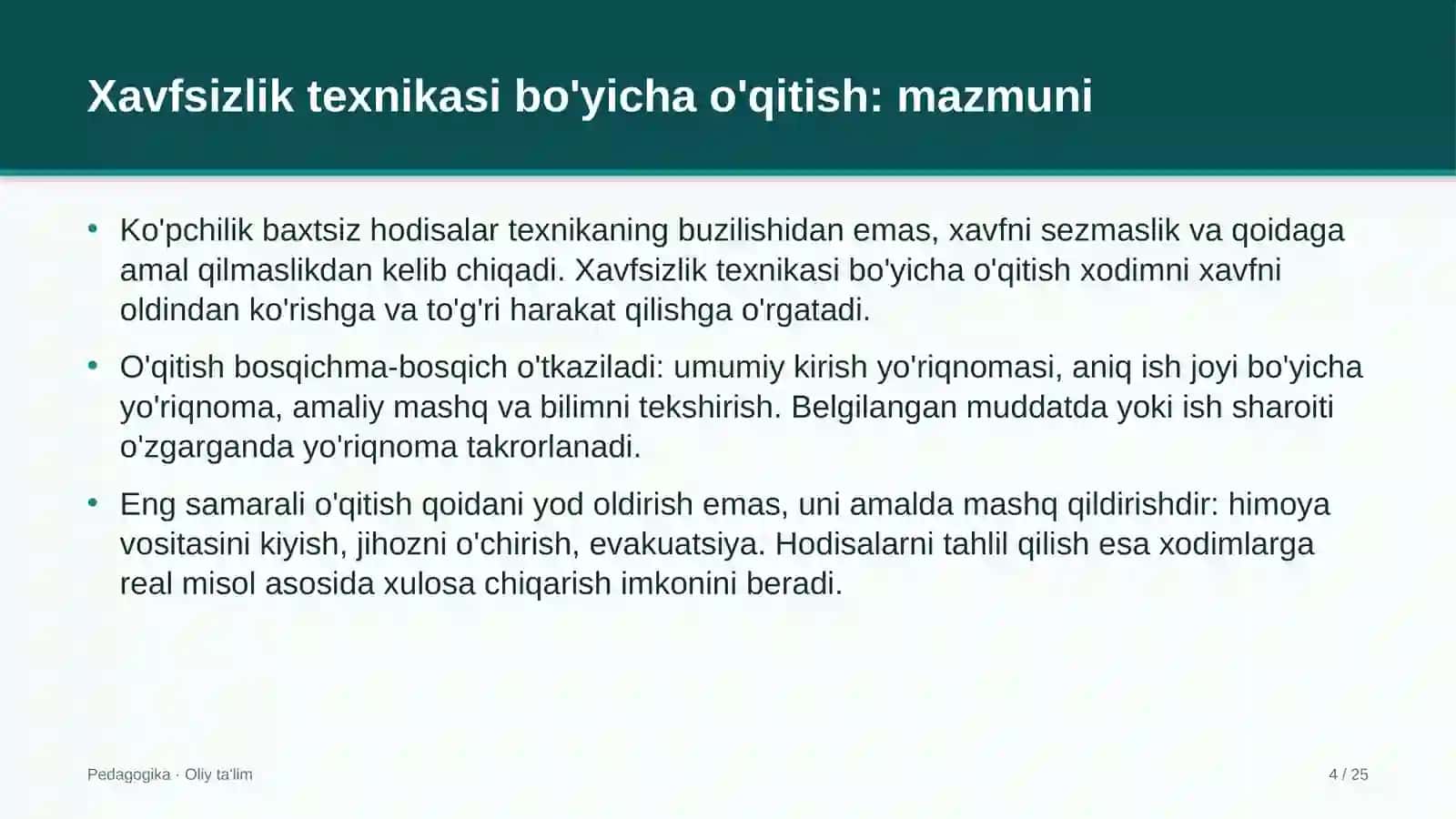 Avtomobil yuvish shoxobchalarida xavfsizlik texnikasi bo'yicha o'qitish 4