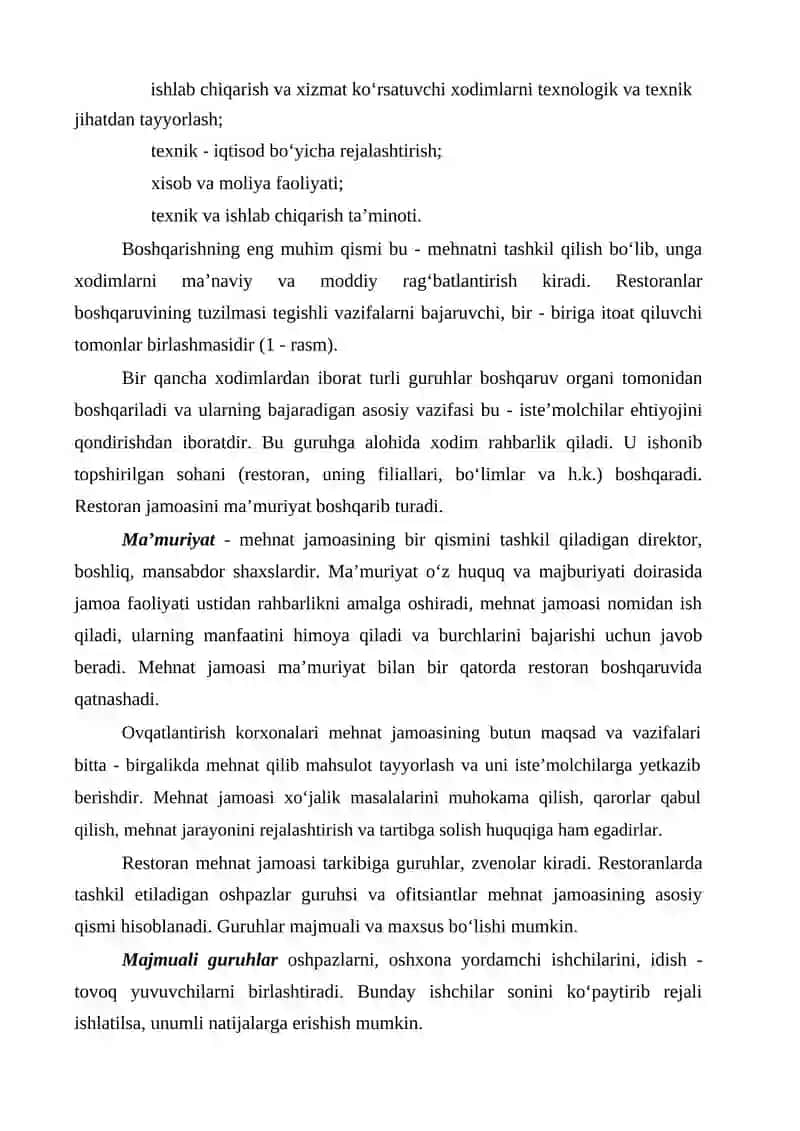 RESTORANLAR VA OVQATLANTIRISH KORXONALARINING TASHKILIY BOSHQARUV TUZILMASI 4