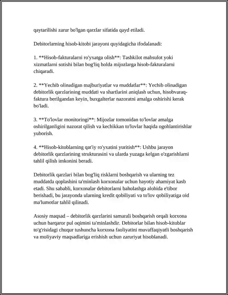 DEBITORLAR VA KREDITORLAR BILAN HISOB-KITOBLAR HISOBI 4