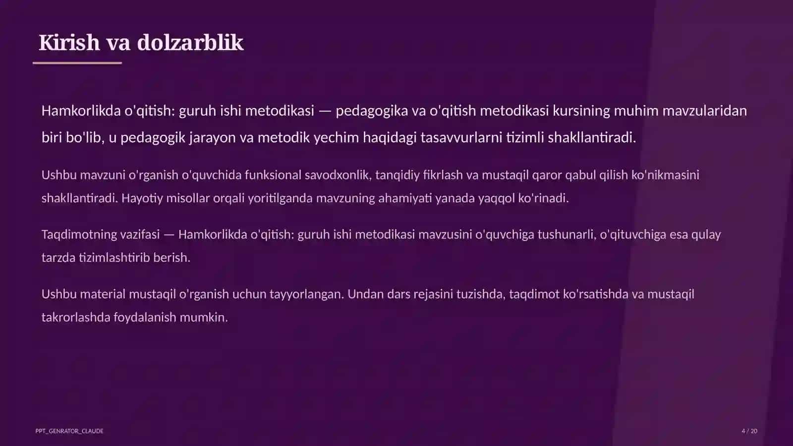 Hamkorlikda o'qitish: guruh ishi metodikasi 4