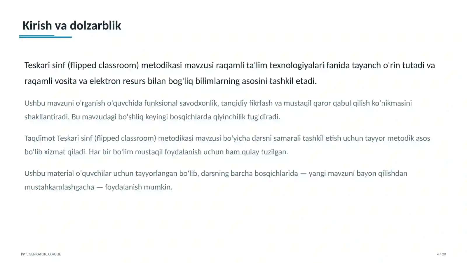 Teskari sinf (flipped classroom) metodikasi 4