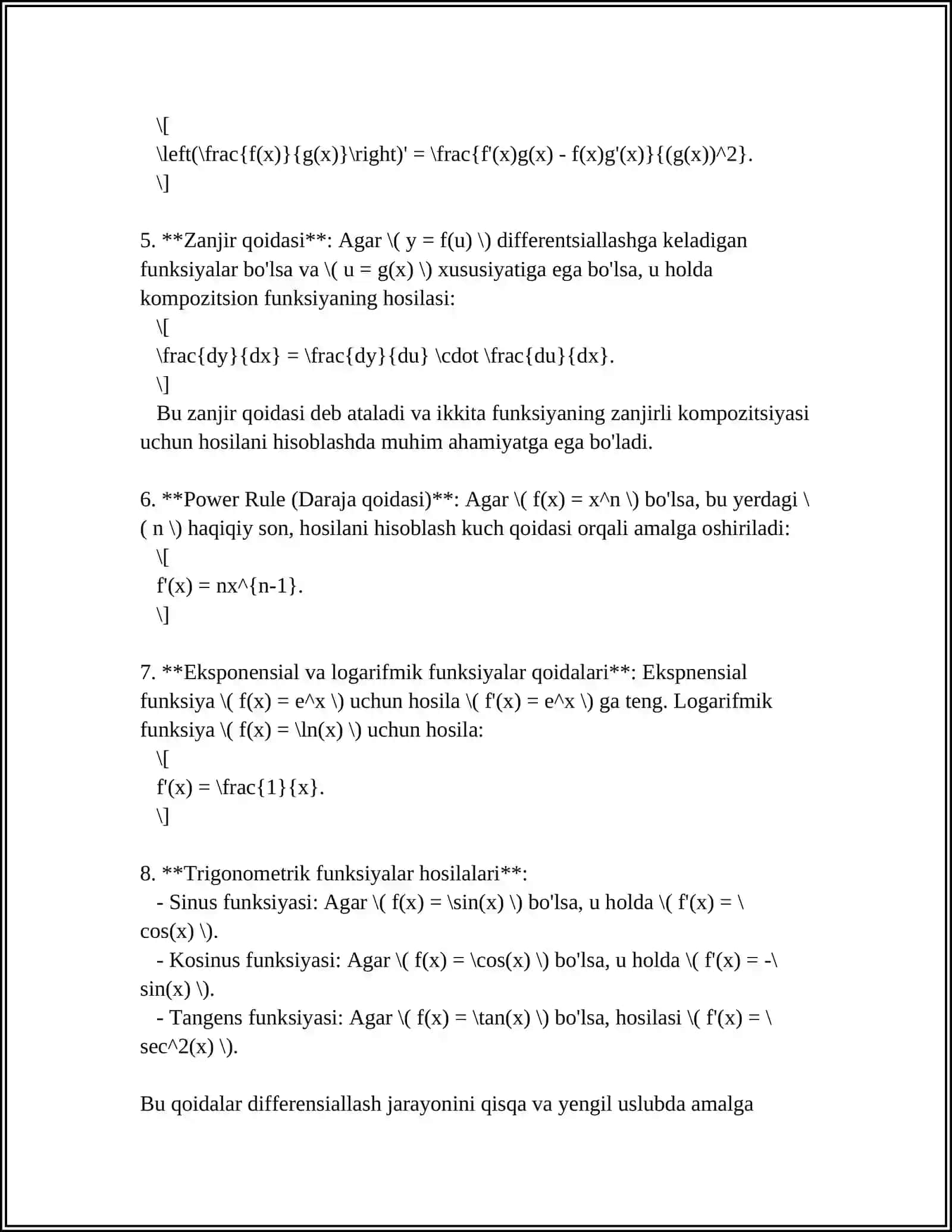 DIFFERENSIALLASH QOIDALARI 4