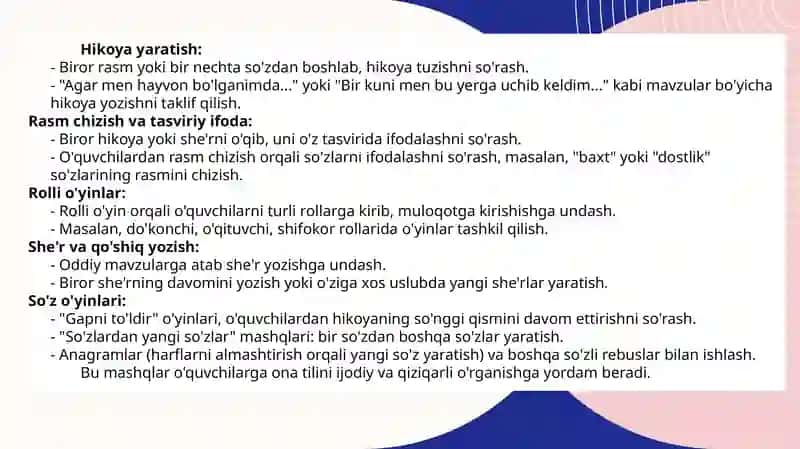 Boshlang'ich sinf ona tili darslarida kreativlikka o‘rgatish 4